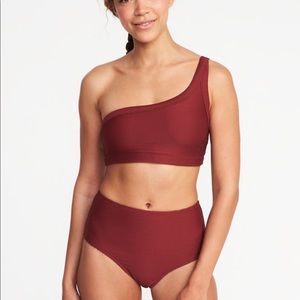 Textured stripe maroon high waisted swimsuit NWT